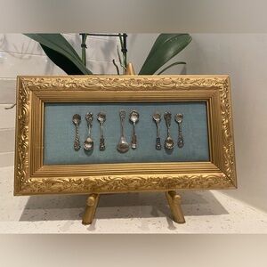 Sterling Silver Salt Spoon Collection (8) mounted Gold Frame Wall Art